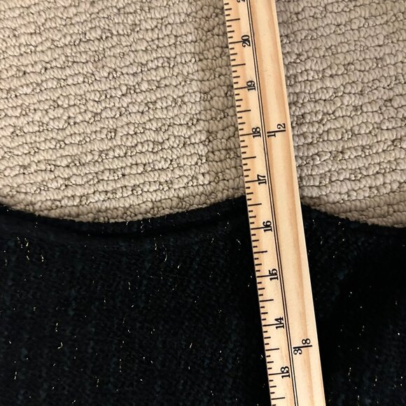 Zara Black Shiny Metallic Thread Midi Dress Ruched Waist Short Sleeve SZ L - Picture 6 of 6